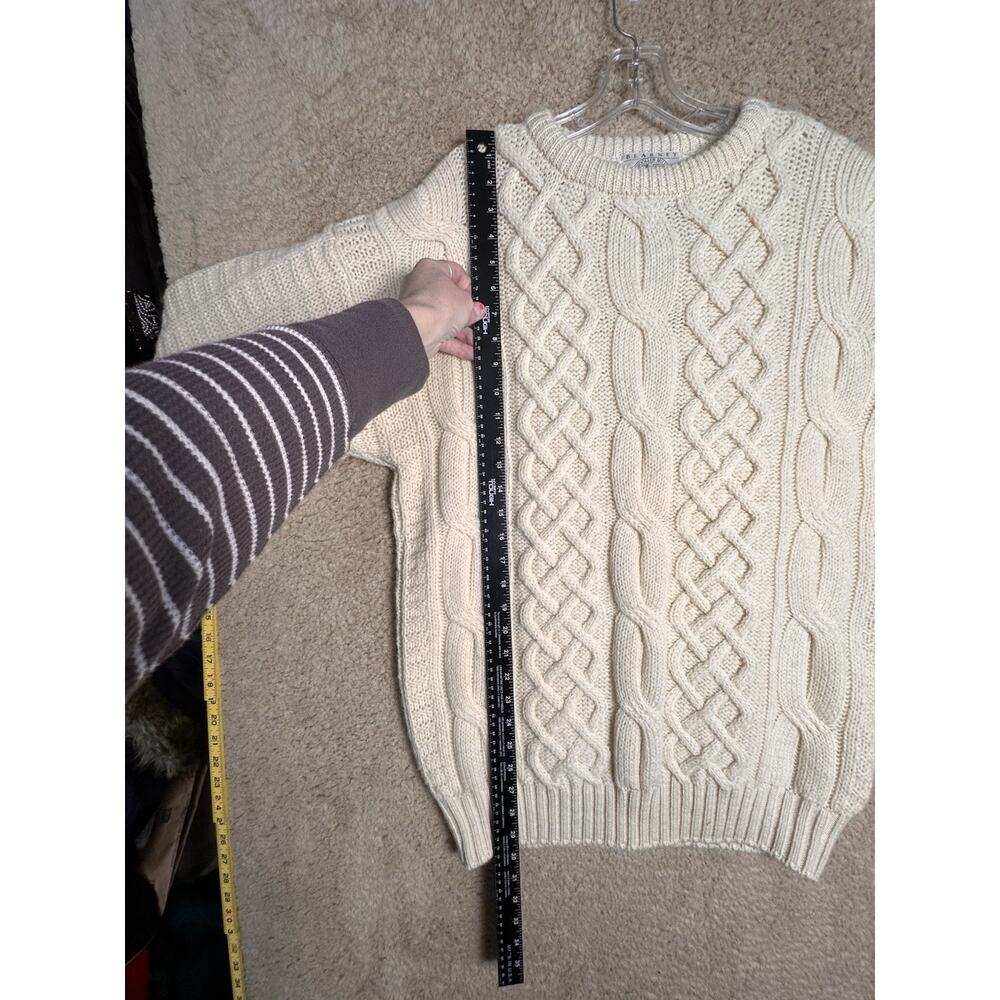 Classic Cream Fisherman Cable Knit Sweater 100% Wool - Picture 9 of 14